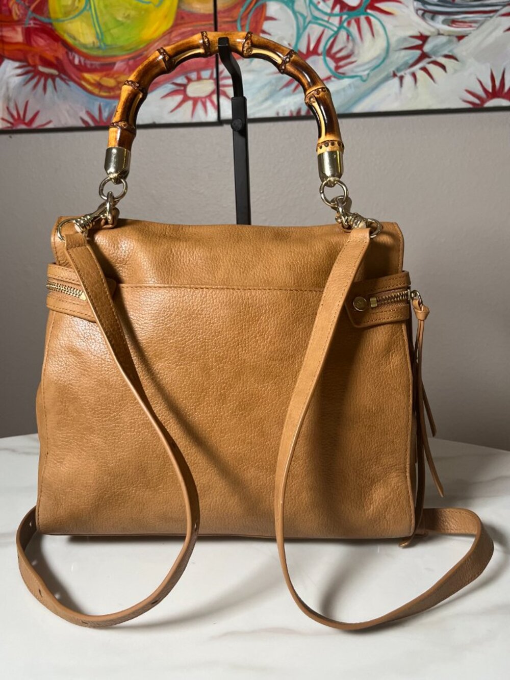 Elaine Turner Celeste Cheetah Haircalf Bamboo Convertible Satchel Backpack - Picture 7 of 16